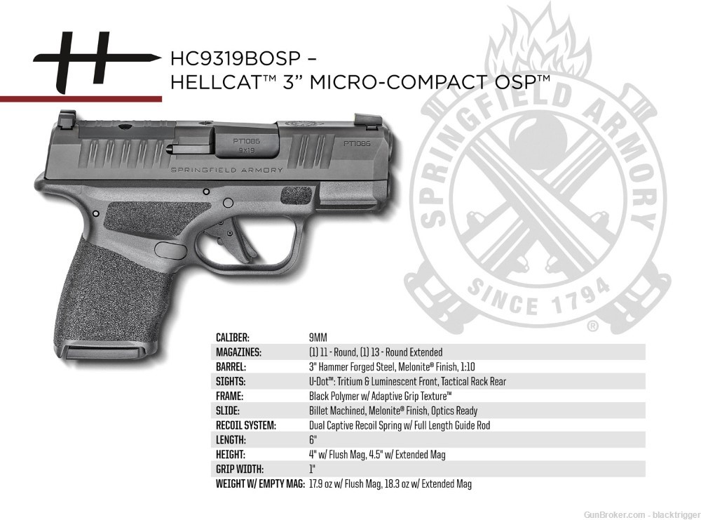 Springfield Armory HC9319BOSP Hellcat Optics Ready 9mm 3" 11+1 & 13+1 Black-img-3