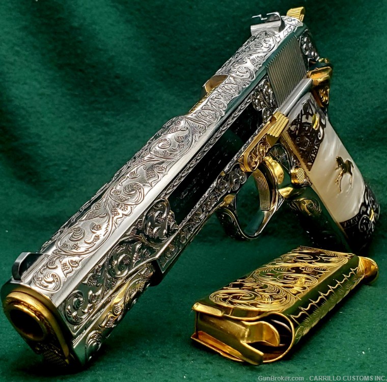 COLT 1911 Government 45 Fully Engraved Polished Bright SS 24k Gold Plated-img-13