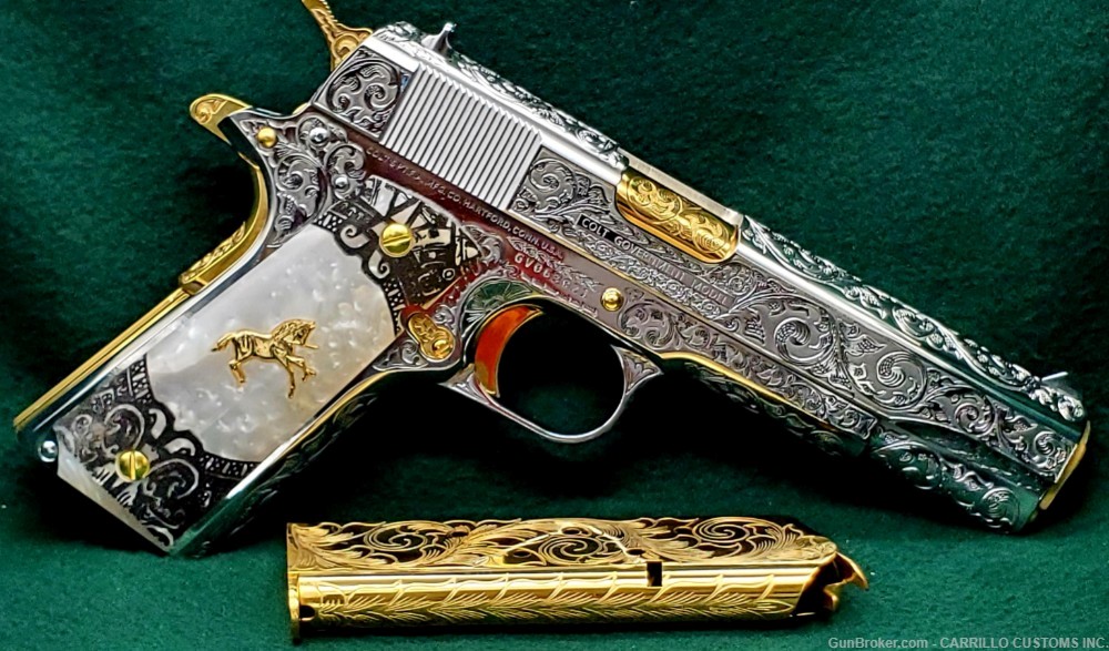 COLT 1911 Government 45 Fully Engraved Polished Bright SS 24k Gold Plated-img-7