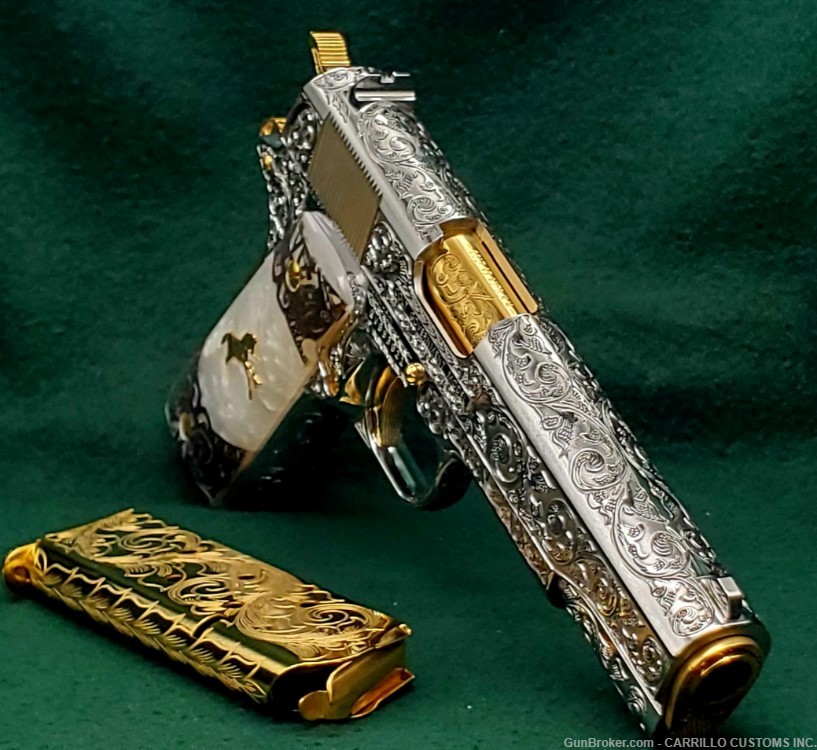COLT 1911 Government 45 Fully Engraved Polished Bright SS 24k Gold Plated-img-14