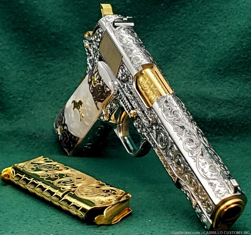 COLT 1911 Government 45 Fully Engraved Polished Bright SS 24k Gold Plated-img-19