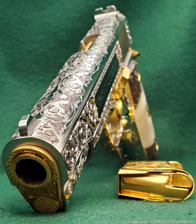 COLT 1911 Government 45 Fully Engraved Polished Bright SS 24k Gold Plated-img-18