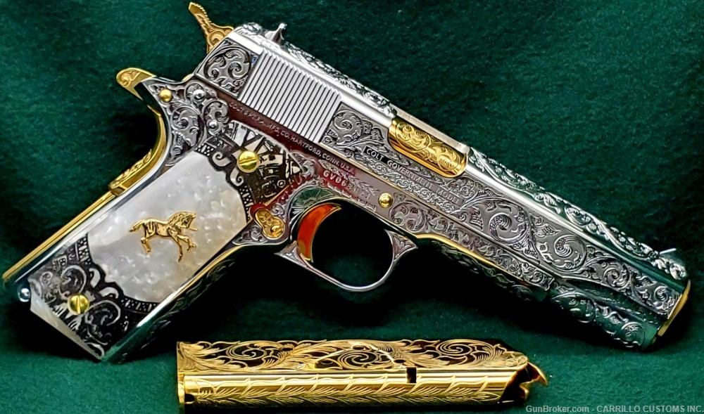 COLT 1911 Government 45 Fully Engraved Polished Bright SS 24k Gold Plated-img-5