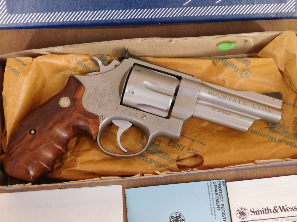 Smith & Wesson S&W 629-2 Mountain Lion .44 Mag 4? Revolver 1990 #18 of 500 -img-1