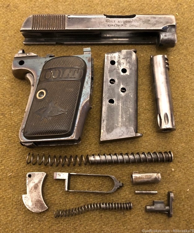Nice original early Colt 1908 Vest Pocket .25acp auto pistol parts kit -img-0