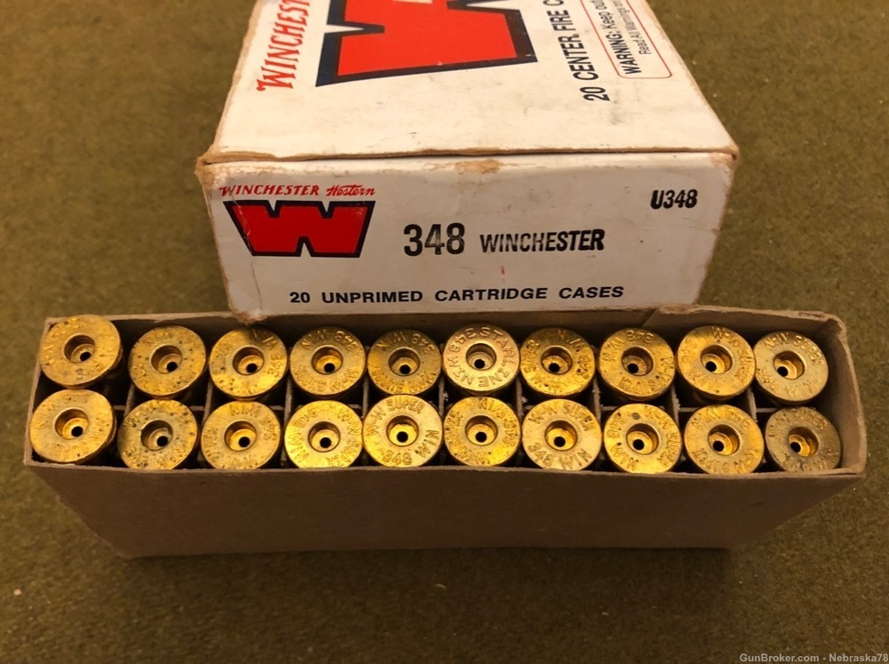 20 count new virgin unprimed vintage Winchester Western .348 Win brass case-img-0