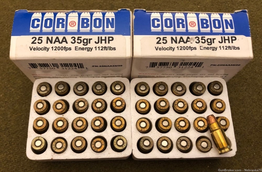 40 rounds rare CorBon COR BON .25 NAA ammo 35gr JHP 1200FPS defensive round-img-0