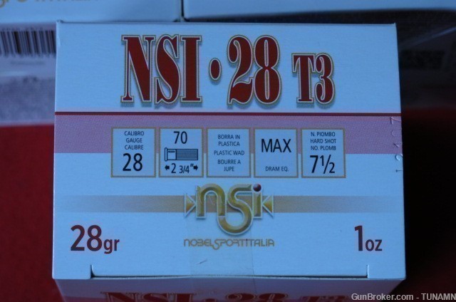 Nobel Sport 28 Ga 2 3/4" 7 1/2 Shot 1 Oz Lead 1205 FPS 125 Rounds 5 Boxes -img-1