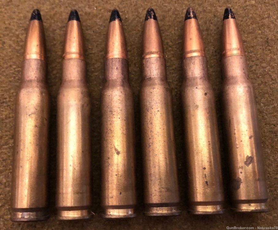 Six rounds Israeli IMI 7.62x51 M61 black tip AP live ammo 1973-img-0