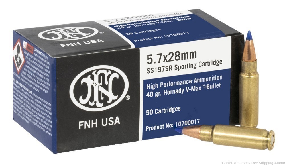 Free Ship!  500rd FN 5.7x28mm SS197SR 40gr V-Max Ammo -img-0