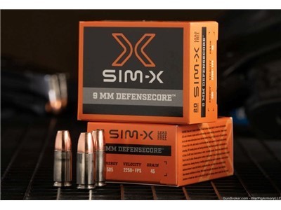 SIM-X SIMX 9mm +P DefenseCore Ammunition 45 Grain Lead Free Hollow Point 