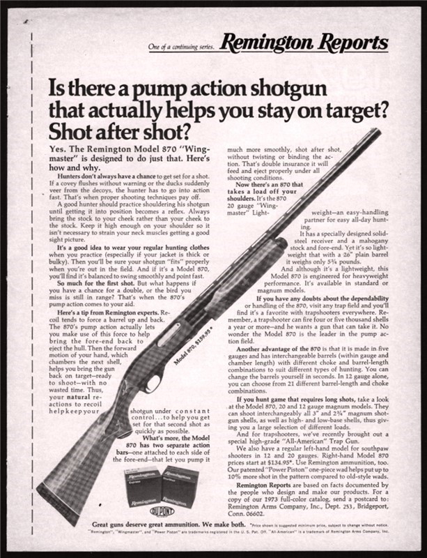 1973 REMINGTON 870 Pump-Action Shotgun PRINT AD-img-0