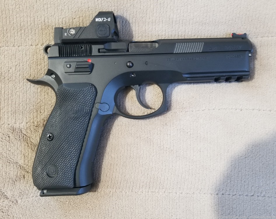CZ 75 SP-01 9mm Pistol Milled for a Red Dot Optic, Cyelee Wolf 2-G Green-img-0