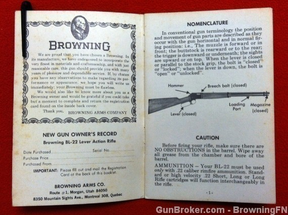 Orig Browning BL-22 BLR Owners Instruction Manual-img-1