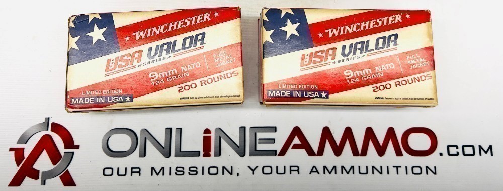Winchester Ammo  USA Valor 9mm NATO 124 gr Full Metal Jacket 400 Rounds-img-0