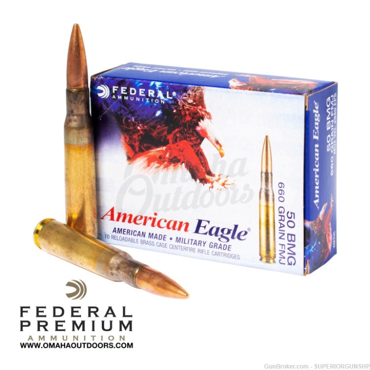 Federal American Eagle .50 BMG Ammunition 10 Rounds FMJ 660 Grain XM33C-img-0