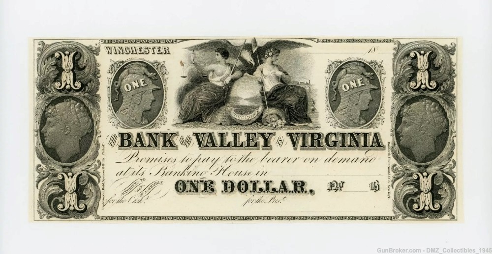 1800s $1 Virginia Bank Note Money Currency-img-0