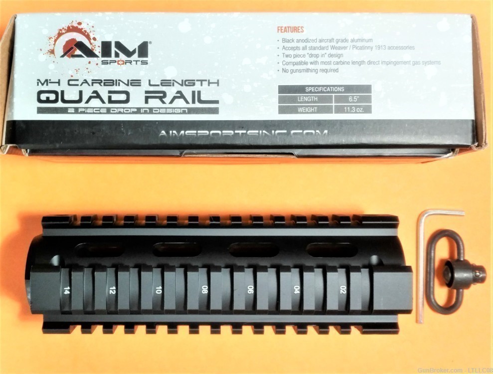 NEW Aim Sports AR15 2pc Drop in 7" Aluminum Quad Rail with QD PB Swivel -img-0