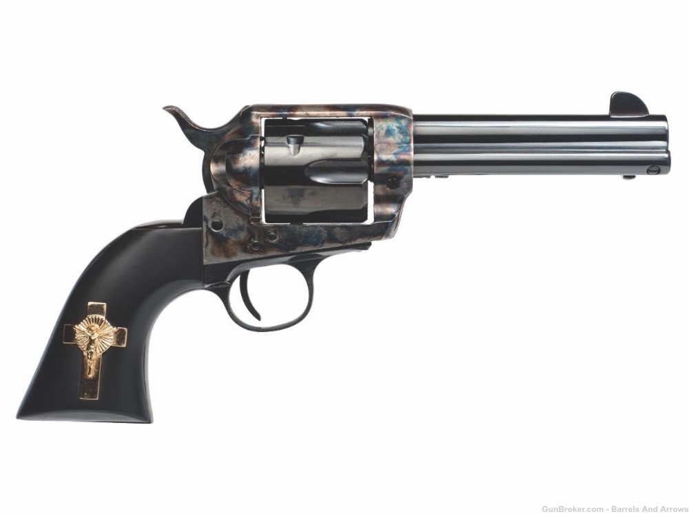 Cimarron MP310GCI01BG Holy Smoker Revolver, 45 LC, 4.75" Bbl, Gold Cross-img-0