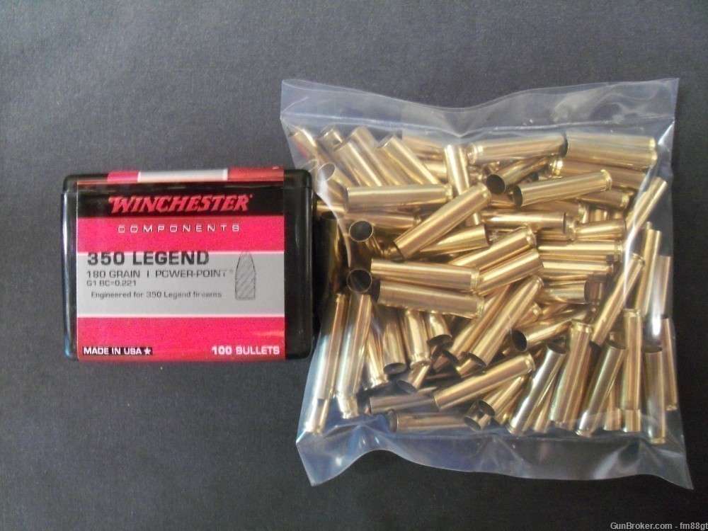 350 legend Factory New 180gr PP bullets and once fired brass (100ct each)-img-0