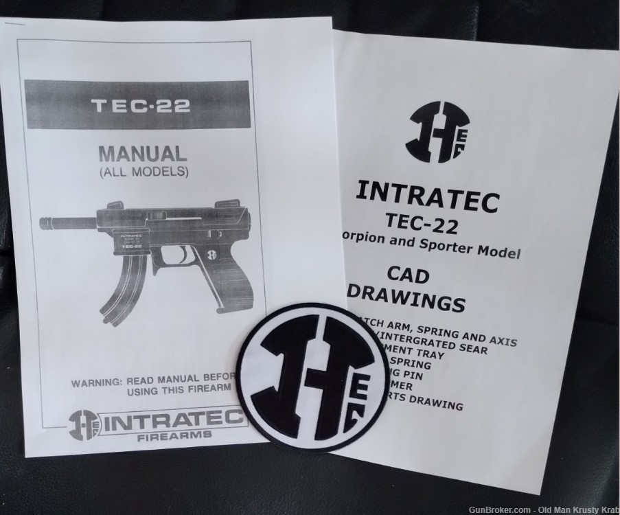 Intratec Tec-22 All Mod Owners Manual, CAD Drawings & Embroidered Patch-img-0