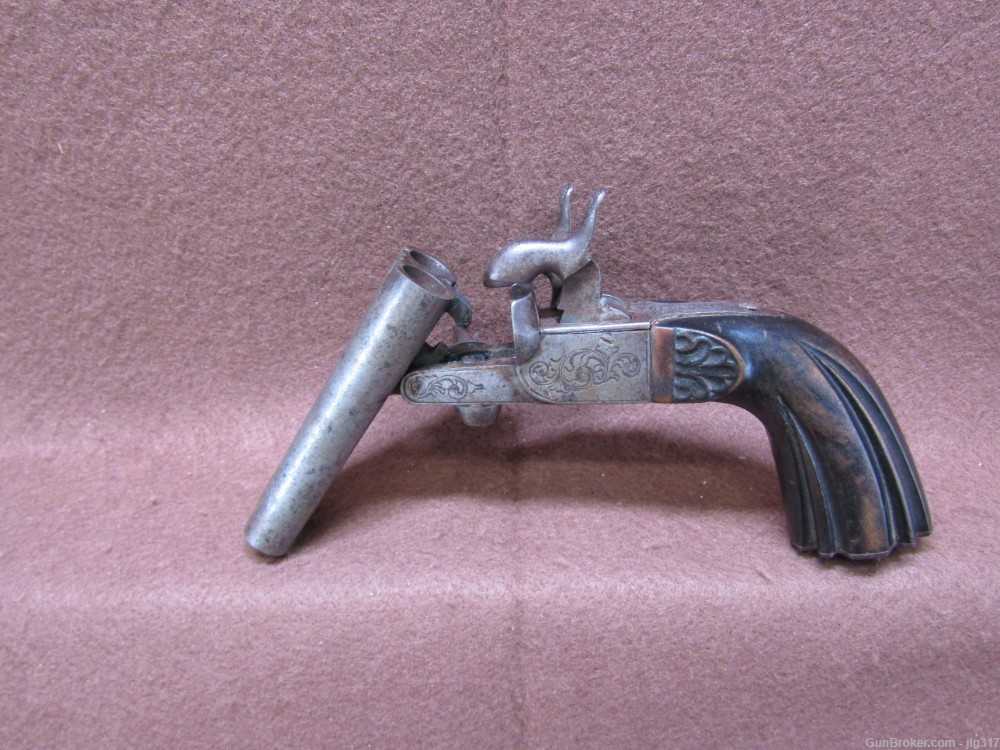 Antique French Under Lever Pin Fire Folding Trigger 11 mm Pistol-img-9