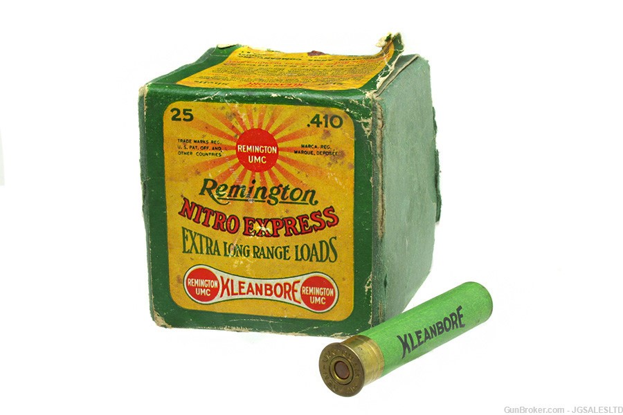 1 Box Vintage Remington 410 Nitro Express Kleenbore Ammo, Paper Shells-img-0