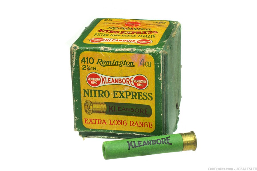 1 Box Vintage Remington 410 Nitro Express Kleenbore Ammo, Paper Shells-img-1