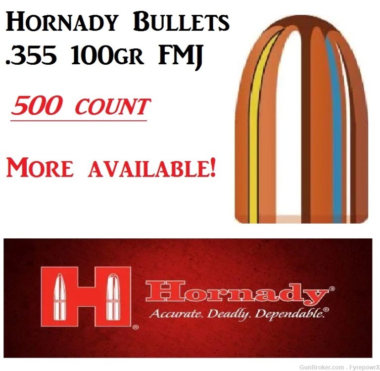 Hornady 9mm/ .380 , 100gr FMJ, .355 , 500 count-img-0