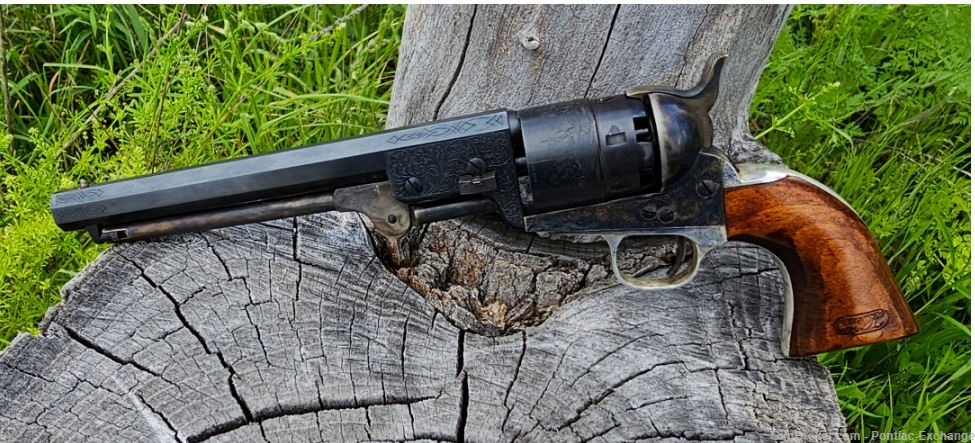 EMF Colt 1851 Revolver Steel Engraved .44 w Case Flask & Bullet Mold-img-3
