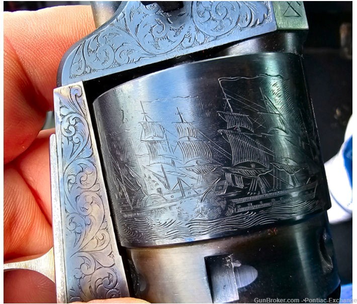 EMF Colt 1851 Revolver Steel Engraved .44 w Case Flask & Bullet Mold-img-8