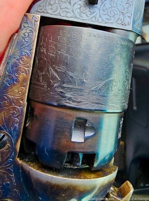 EMF Colt 1851 Revolver Steel Engraved .44 w Case Flask & Bullet Mold-img-10
