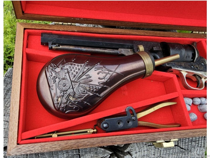 EMF Colt 1851 Revolver Steel Engraved .44 w Case Flask & Bullet Mold-img-2