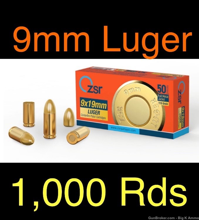 ZSR 9mm Ammunition 115 Grain Full Metal Jacket Target ammo 1000 Round case-img-0