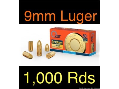 ZSR 9mm Ammunition 115 Grain Full Metal Jacket Target ammo 1000 Round case