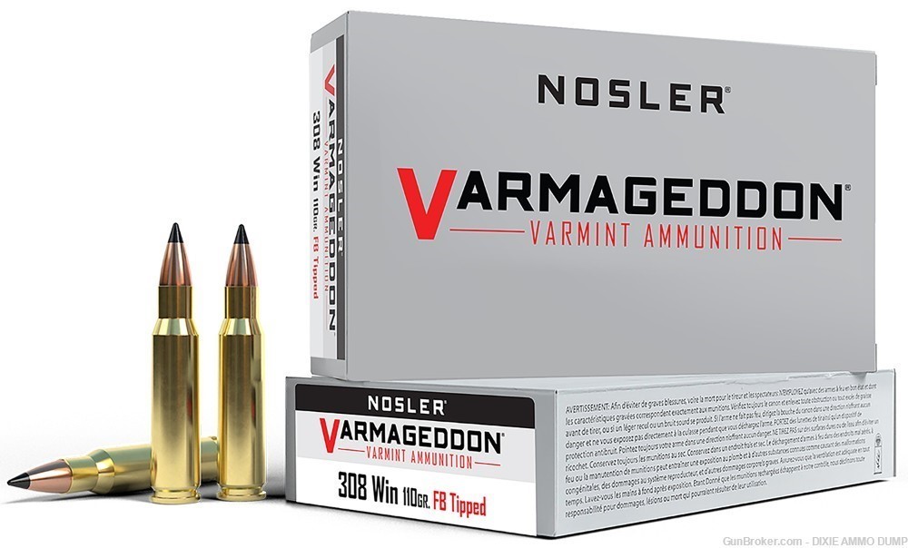 20 Rds  Nosler 40272 Varmageddon 308 Win 110 gr Flat Base Tipped -img-0