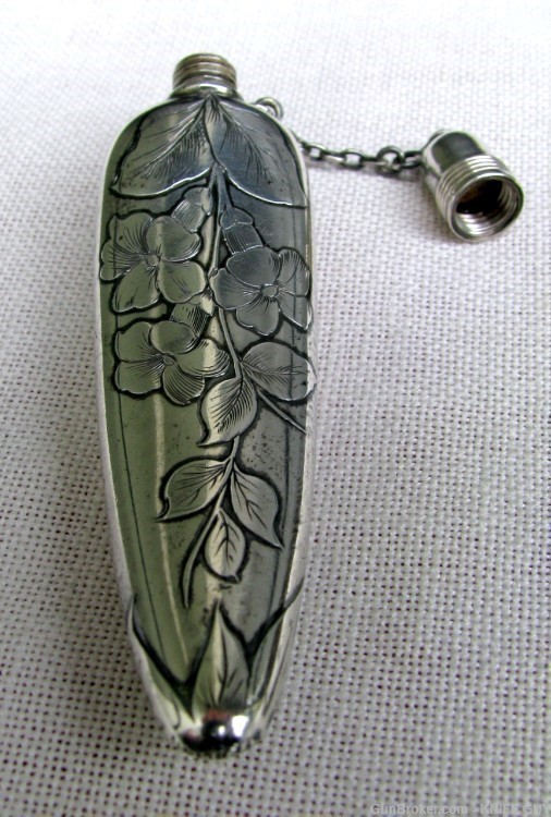 SMALL ANTIQUE 1890s ART NOUVEAU SILVER ENGRAVED OBJECT D’ ART PERFUME FLASK-img-3
