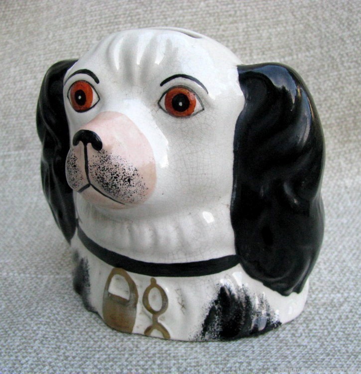 ANTIQUE MINT HAND PAINTED FOLK ART FIGURAL SPANIEL DOG BANK-img-11