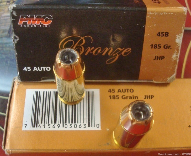 100 PMC .45 acp JHP 185 grain 45B new Brass Hollow Point Ammunition-img-0