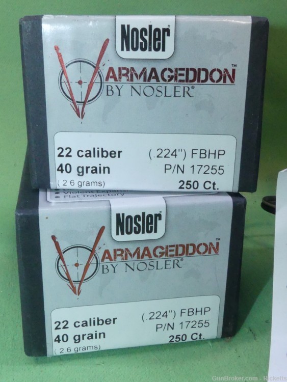 #4127 500 count Nosler Armageddon 22 cal 40 gr bullets FBHP-img-1
