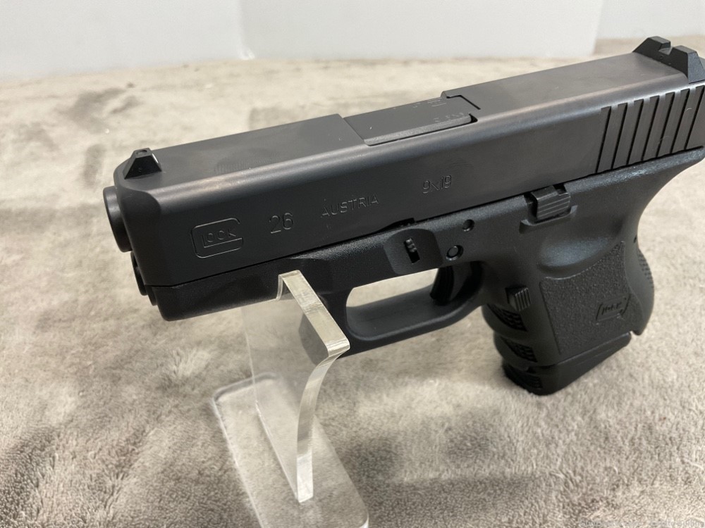 Glock 26 Compact Conceal 9mm with 2 grip extended mags 3” barrel black-img-1