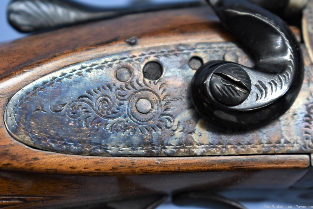 English Mortimer 12G SxS black powder shotgun made 1855-1887-img-10