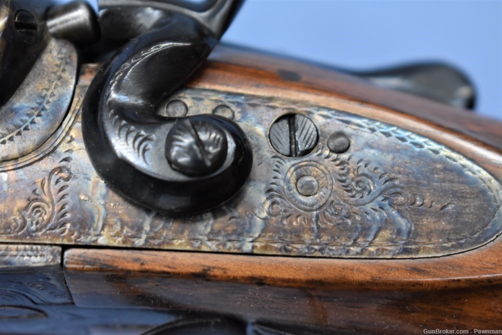 English Mortimer 12G SxS black powder shotgun made 1855-1887-img-9