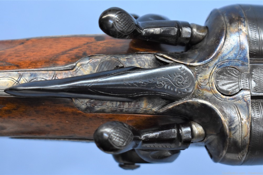 English Mortimer 12G SxS black powder shotgun made 1855-1887-img-15