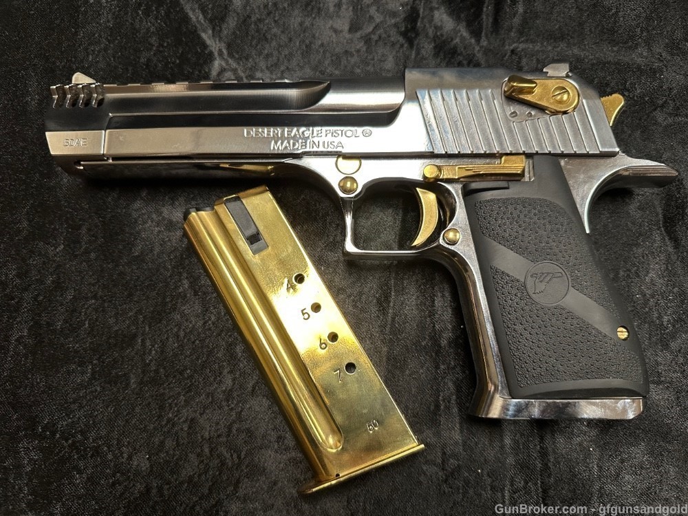 NEW CUSTOM 24KT GOLD/NICKEL PLATED MAGNUM RESEARCH DESERT EAGLE .50AE, 6IN.-img-6