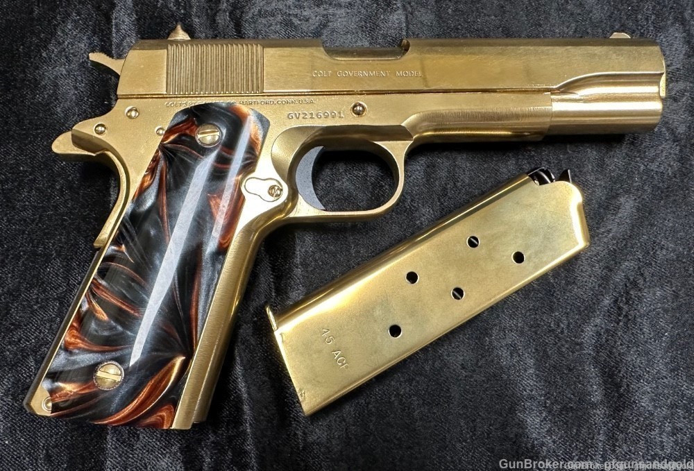 CUSTOM 24KT GOLD COLT 1911C GOVERNMENT, SERIES 70, 45ACP, WITH PEARL GRIPS-img-5