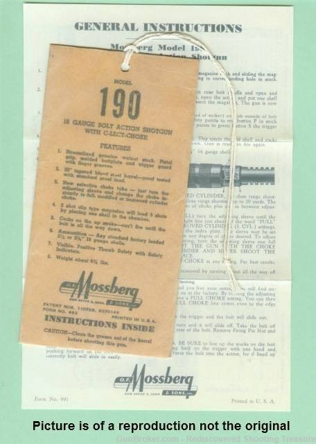Mossberg 190 Instruction Manual Sheet Repro-img-0