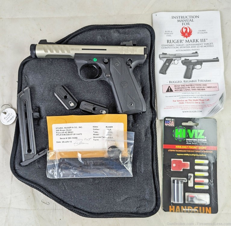 2012 Ruger Mark III 22/45 Lite 22LR Threaded Bbl Extra Sight 2 Mags Extras-img-0