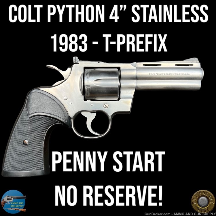 VINTAGE COLT PYTHON STAINLESS 4" 1983 - 357 MAGNUM - PENNY START-img-0