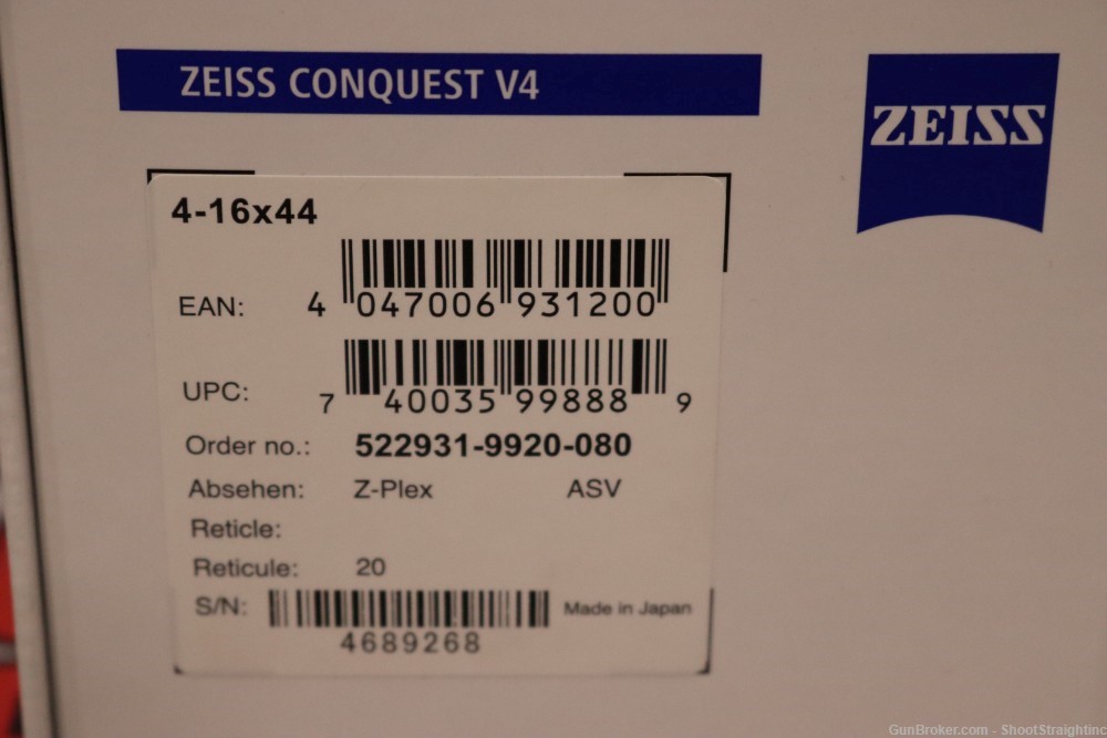 Lot O' One (1) Zeiss Conquest V4 4-16x44 Scope w/ Z-Plex - Dealer Sample - -img-1